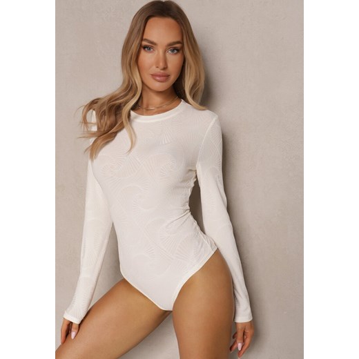 Białe Klasyczne Body Typu Longsleeve z Wiskozą Elezeria ze sklepu renee.pl w kategorii Bluzki damskie - zdjęcie 179946518