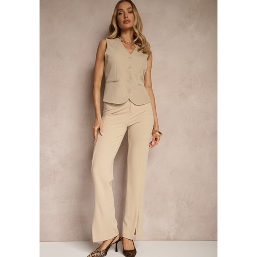 Beżowe Spodnie z Wiskozą High Waist w Eleganckim Stylu Tatariela ze sklepu renee.pl w kategorii Spodnie damskie - zdjęcie 179946576