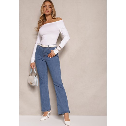 Niebieskie Jeansy z Bawełną High Waist o Fasonie Dzwonów Celinsse ze sklepu renee.pl w kategorii Jeansy damskie - zdjęcie 179947586