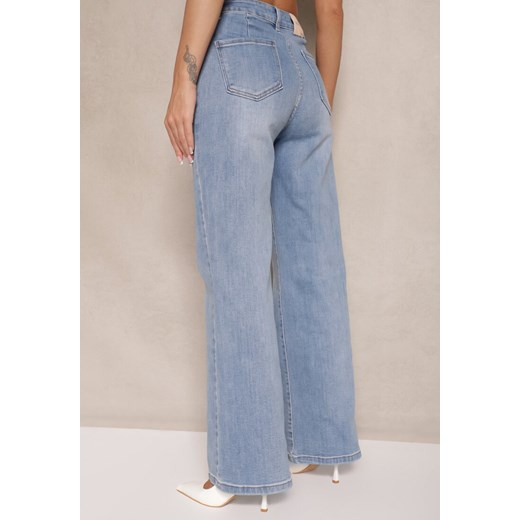 Niebieskie Jeansy z Bawełną High Waist o Szerokim Kroju Elaridia Renee XS wyprzedaż renee.pl