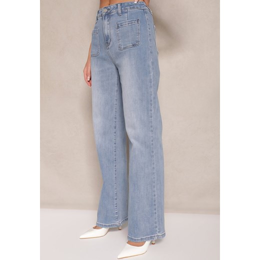 Niebieskie Jeansy z Bawełną High Waist o Szerokim Kroju Elaridia Renee XS okazja renee.pl