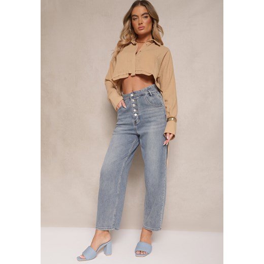 Niebieskie Jeansy High Waist z Bawełną o Kroju Mom Fit Efalina ze sklepu renee.pl w kategorii Jeansy damskie - zdjęcie 179947726