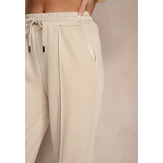 Beżowe Szerokie Spodnie Dresowe z Wiskozą High Waist Setariona Renee XXL/XXXL wyprzedaż renee.pl