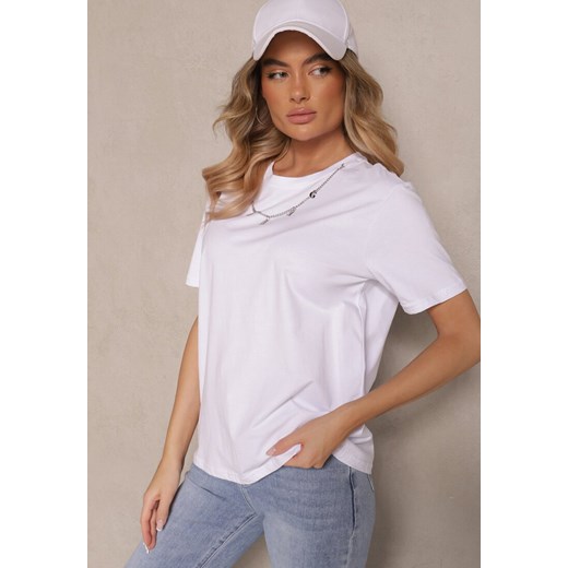 Biały T-shirt z Bawełny z Ozdobnym Łańcuszkiem Imitującym Naszyjnik Sohna ze sklepu renee.pl w kategorii Bluzki damskie - zdjęcie 179948056