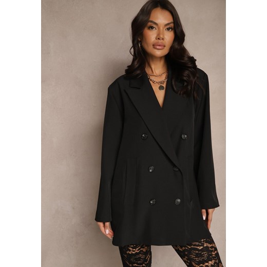 Czarna Marynarka Dwurzędowa o Przedłużonym Fasonie Pilinne ze sklepu renee.pl w kategorii Marynarki damskie - zdjęcie 179948189