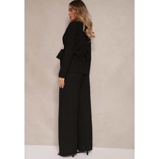 Czarny Komplet Spodnie o Szerokim Kroju i Bluzka z Wiązaniem w Talii Dilinne Renee ONE SIZE wyprzedaż renee.pl