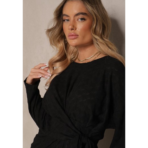 Czarny Komplet Spodnie o Szerokim Kroju i Bluzka z Wiązaniem w Talii Dilinne Renee ONE SIZE renee.pl okazja