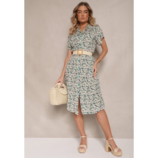Zielona Sukienka z Bawełny w Print Paisley o Koszulowym Kroju Celluria Renee L renee.pl promocyjna cena