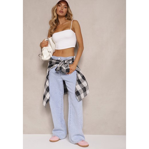 Jasnoniebieskie Jeansy z Bawełną o Szerokim Kroju High Waist Taliera ze sklepu renee.pl w kategorii Jeansy damskie - zdjęcie 179949099