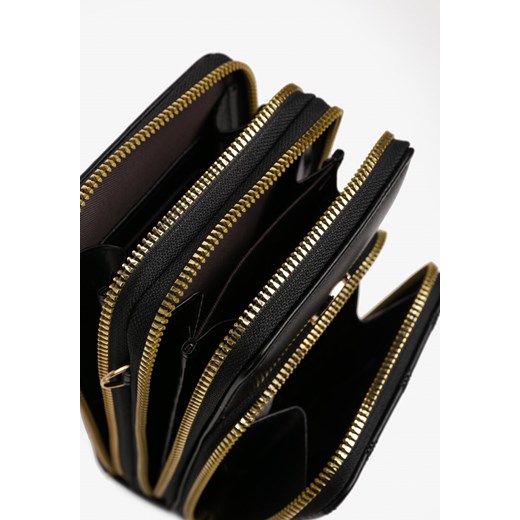 Czarna Torebka Etui Ozdobiona Pikowaniem i Metaliczną Aplikacją Juria Renee ONE SIZE okazja renee.pl
