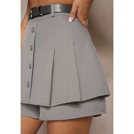 Szare Spódnico-Szorty z Wiskozy z Bawełną Paskiem i Guzikami Sanilana Renee M okazyjna cena renee.pl