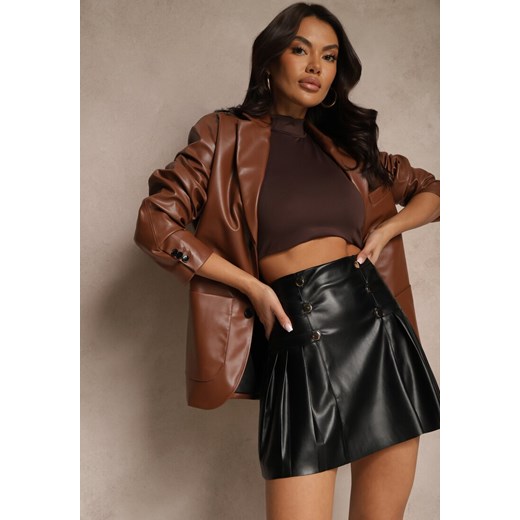 Czarna Spódnica z Bawełną High Waist z Imitacji Skóry z Napami Tillaria ze sklepu renee.pl w kategorii Spódnice - zdjęcie 179951108