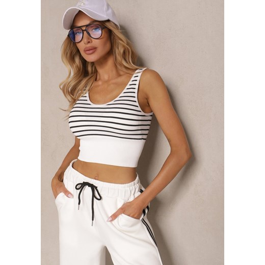 Biało-Czarny Tank Top z Prążkowanego Materiału w Print w Paski Sesarila ze sklepu renee.pl w kategorii Bluzki damskie - zdjęcie 179951548