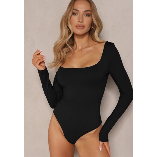 Czarne Body Longsleeve o Dopasowanym Kroju z Kwadratowym Dekoltem Sesadiel ze sklepu renee.pl w kategorii Bluzki damskie - zdjęcie 179952016