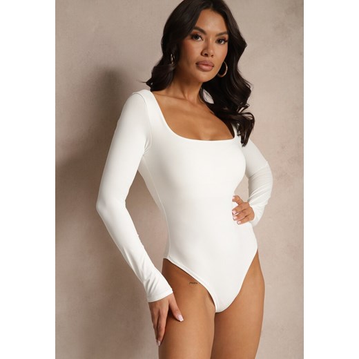 Białe Body Longsleeve o Dopasowanym Kroju z Kwadratowym Dekoltem Sesadiel ze sklepu renee.pl w kategorii Bluzki damskie - zdjęcie 179952019
