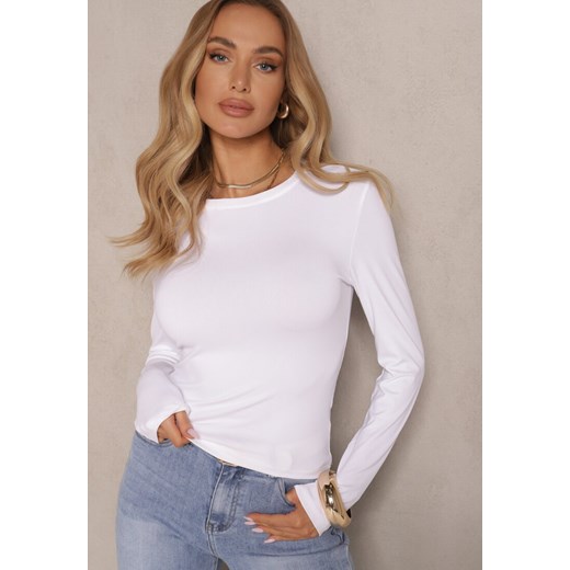 Biała Bluzka Longsleeve z Bawełny Avelfia ze sklepu renee.pl w kategorii Bluzki damskie - zdjęcie 179952047