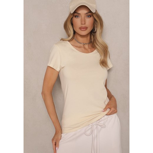Beżowy T-shirt Basic z Bawełny Liaselle Renee XL promocyjna cena renee.pl