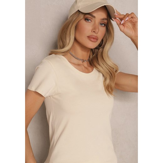 Beżowy T-shirt Basic z Bawełny Liaselle Renee M okazyjna cena renee.pl