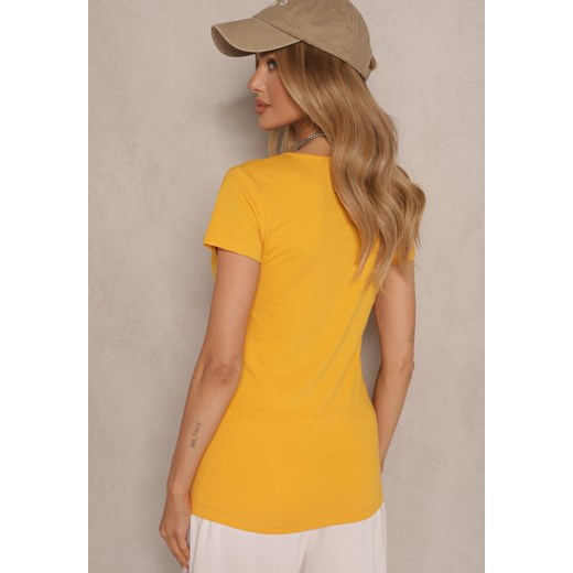 Żółty Bawełniany T-shirt Ozdobiony Guzikami Lisamaris Renee L renee.pl wyprzedaż