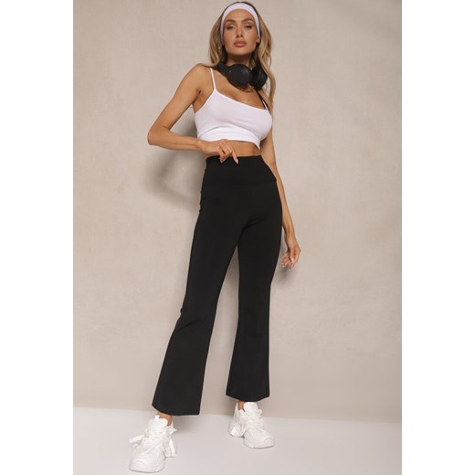 Czarne Legginsy High Waist o Fasonie Flare Nallirea ze sklepu renee.pl w kategorii Spodnie damskie - zdjęcie 179953349