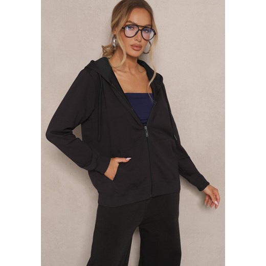 Czarna Rozpinana Bluza z Bawełny z Kapturem Ozdobiona Sznurkami Telidwena ze sklepu renee.pl w kategorii Bluzy damskie - zdjęcie 179953408