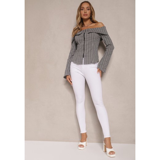 Białe Jeansy Skinny z Bawełną High Waist Ozdobione Guzikami Callirna ze sklepu renee.pl w kategorii Jeansy damskie - zdjęcie 179953808