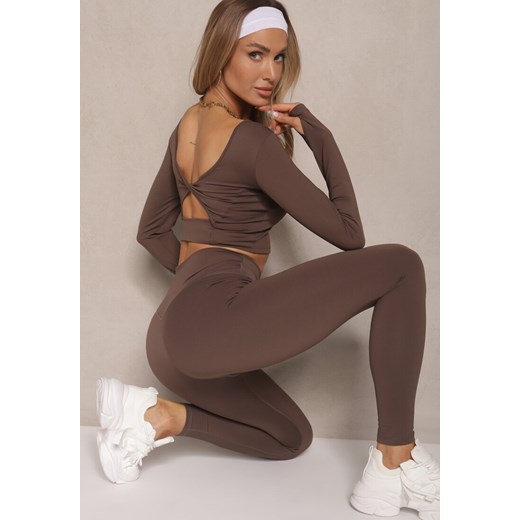 Brązowy Komplet Sportowy Legginsy High Waist i Longsleeve z Ozdobnym Tyłem Dasalle ze sklepu renee.pl w kategorii Komplety i garnitury damskie - zdjęcie 179953898