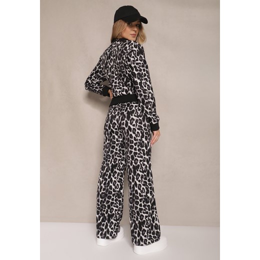 Szary Komplet Dresowy w Panterkowy Print Bluza i Spodnie o Szerokim Kroju Renee S okazyjna cena renee.pl