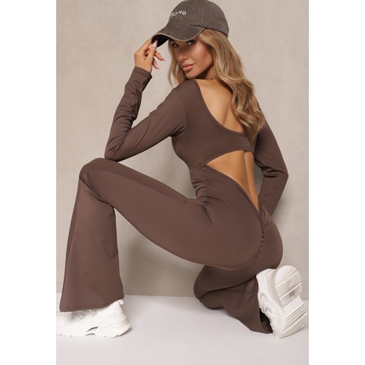 Brązowy Kombinezon Bodycon z Usztywnianymi Miseczkami i Wycięciami na Plecach Calinori ze sklepu renee.pl w kategorii Kombinezony damskie - zdjęcie 179955087
