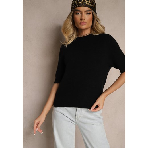 Czarny Sweter o Fasonie T-shirtu z Wełną Dannirae Renee ONE SIZE okazja renee.pl