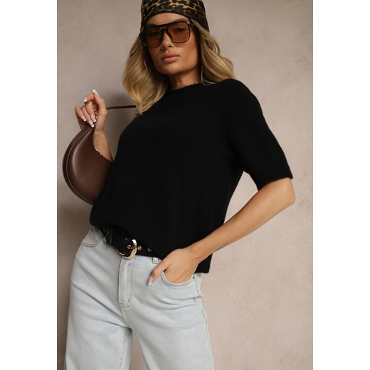 Czarny Sweter o Fasonie T-shirtu z Wełną Dannirae ze sklepu renee.pl w kategorii Swetry damskie - zdjęcie 179955179