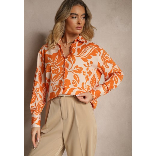 Pomarańczowa Koszula Oversize w Kwiatowy Print Boinea ze sklepu renee.pl w kategorii Koszule damskie - zdjęcie 179955319