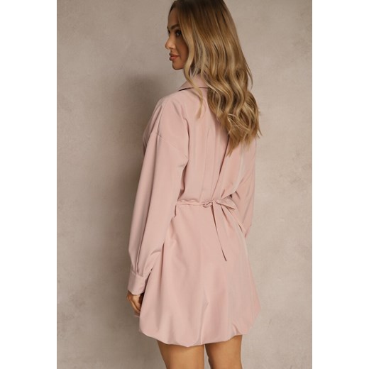Różowa Sukienka Koszulowa Typu Bombka Ozdobiona Paskiem Lavirivae Renee L promocja renee.pl