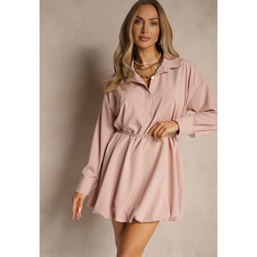 Różowa Sukienka Koszulowa Typu Bombka Ozdobiona Paskiem Lavirivae Renee L renee.pl promocja