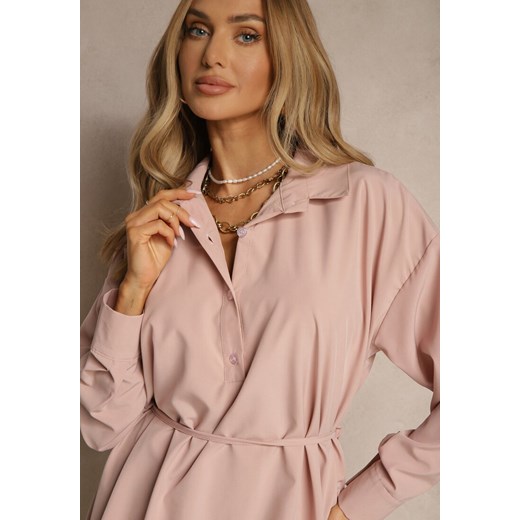 Różowa Sukienka Koszulowa Typu Bombka Ozdobiona Paskiem Lavirivae Renee L okazyjna cena renee.pl