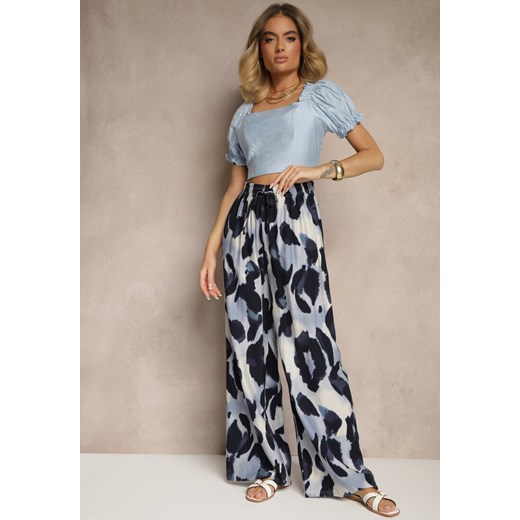 Niebieskie Szerokie Spodnie High Waist z Wiskozą w Panterkowy Wzór Zeviera ze sklepu renee.pl w kategorii Spodnie damskie - zdjęcie 179956729