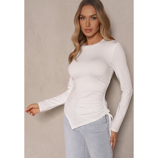 Biała Bluzka Longsleeve z Wiskozą o Asymetrycznym Kroju ze Ściągaczem Zepilda ze sklepu renee.pl w kategorii Bluzki damskie - zdjęcie 179957305