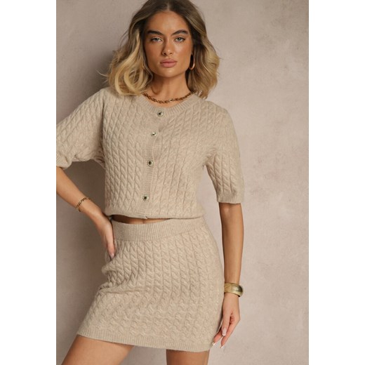 Beżowa Spódnica Sweterkowa z Wełną High Waist Selzeki ze sklepu renee.pl w kategorii Spódnice - zdjęcie 179957548