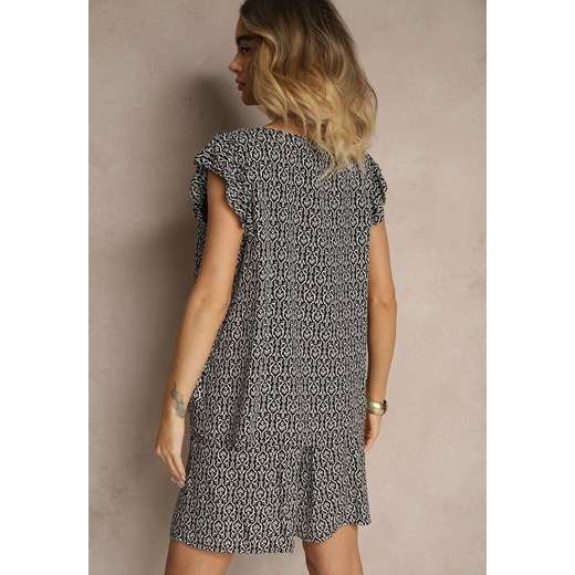 Czarny Komplet z Bawełny Zdobiony Etnicznym Printem T-shirt i Szorty Sarilena Renee M promocja renee.pl