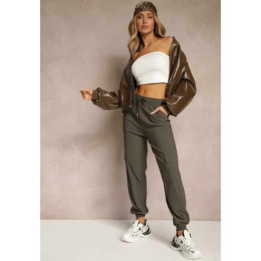Ciemnozielone Spodnie z Wiskozą Cargo High Waist Arrioelle Renee S renee.pl promocja
