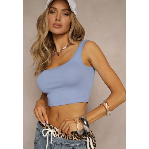 Jasnoniebieski Bawełniany Basicowy Crop Top Naprina ze sklepu renee.pl w kategorii Bluzki damskie - zdjęcie 179959149