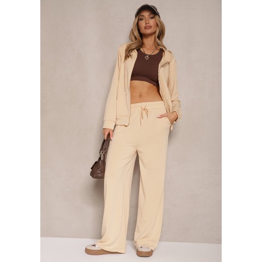 Beżowy Luźny Komplet Dresowy Szerokie Spodnie i Bluza z Kapturem Gossame ze sklepu renee.pl w kategorii Dresy damskie - zdjęcie 179959657