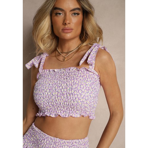 Fioletowy Komplet z Bawełną Spódnica z Falbanami i Top na Wiązanych Ramiączkach Renee S wyprzedaż renee.pl