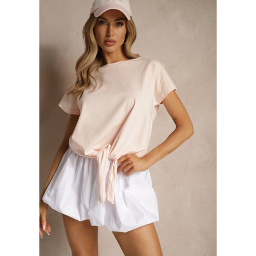 Jasnoróżowy Bawełniany T-shirt Wiązany u Dołu Sunalina ze sklepu renee.pl w kategorii Bluzki damskie - zdjęcie 179961766