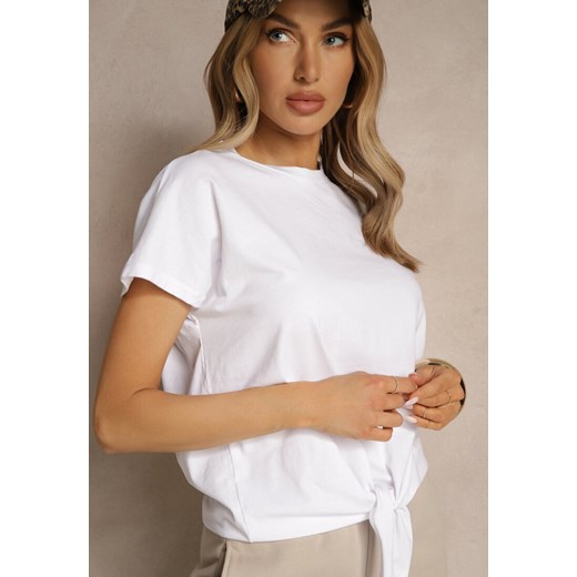 Biały Bawełniany T-shirt Wiązany u Dołu Sunalina Renee S wyprzedaż renee.pl