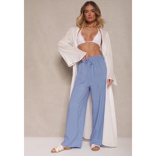Niebieskie Szerokie Spodnie z Wiskozy High Waist Naivella ze sklepu renee.pl w kategorii Spodnie damskie - zdjęcie 179961856