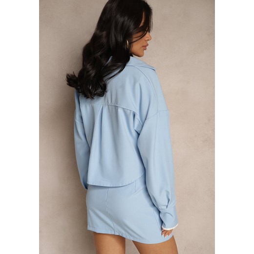 Niebieski Komplet Spódnica i Koszula Ozdobione Imitacją Kieszeni Grelsedi Renee S renee.pl promocja