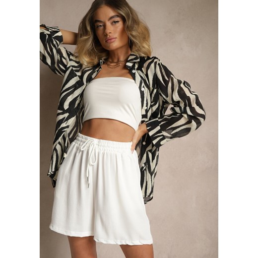 Białe Szorty z Wiskozą High Waist Puvione ze sklepu renee.pl w kategorii Szorty - zdjęcie 179962589