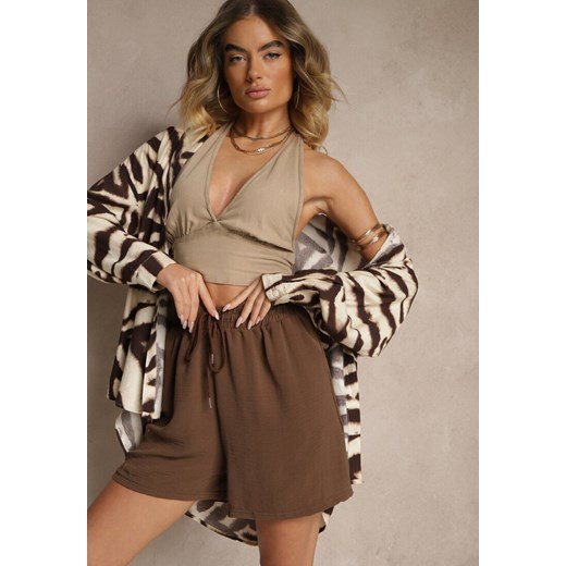 Brązowe Szorty z Wiskozą High Waist Puvione ze sklepu renee.pl w kategorii Szorty - zdjęcie 179962599