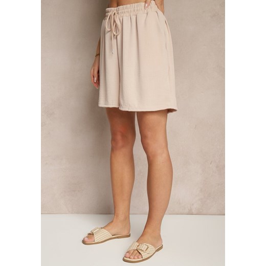 Beżowe Szorty z Wiskozą High Waist Puvione ze sklepu renee.pl w kategorii Szorty - zdjęcie 179962607